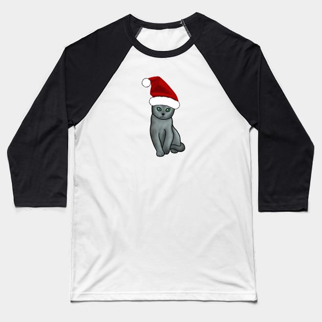 Russian Blue Cat Christmas Baseball T-Shirt by Kelly Louise Art